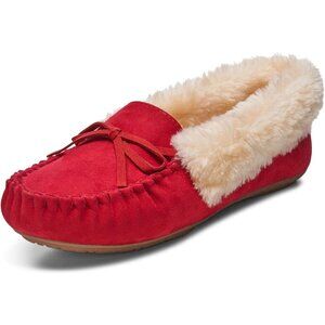 Women’s Faux Fur Lined Red Bow Slip On Cozy Warm Stylish Durable Slippers Boot